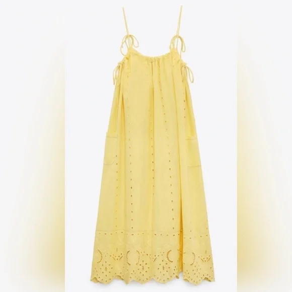 Zara | Dresses | Zara Yellow Eyelet Embroidered Sleeveless Maxi Dress |  Poshmark